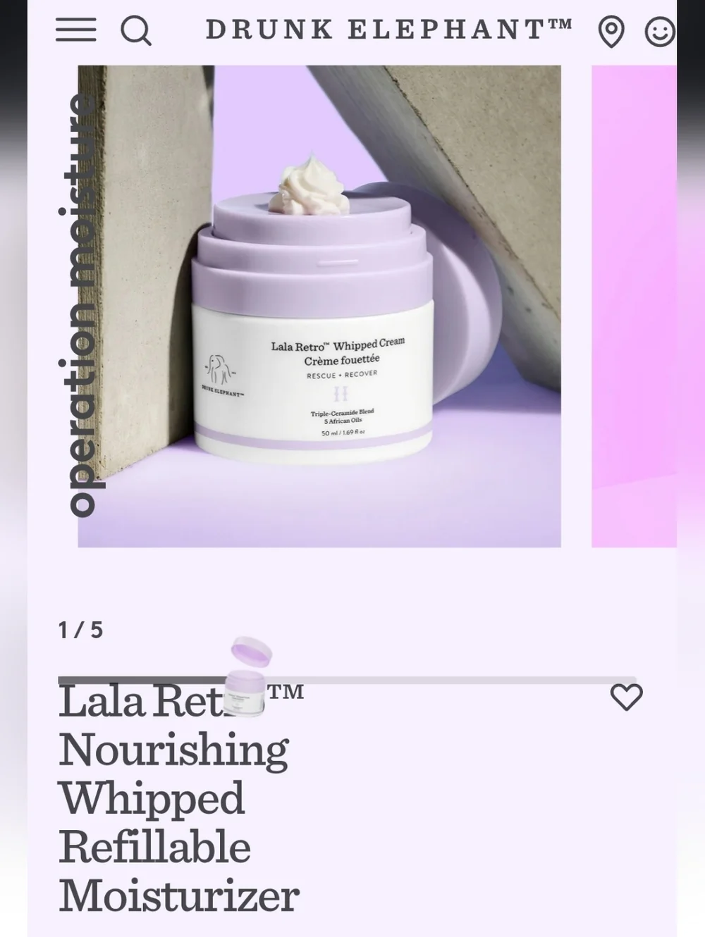 Drunk Elephant Lala Retro Whipped Cream Moisturizer Nourishing Refillable NEW